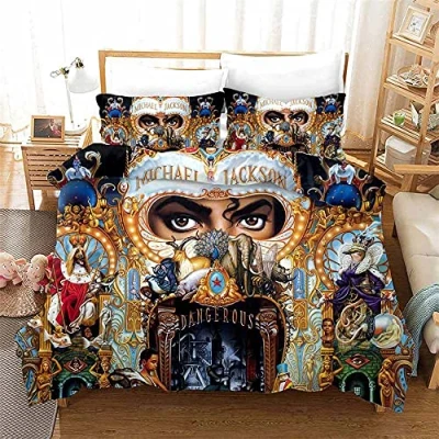 Image of MIUNNG Michael Jackson Bedding Sets Duvet Covers Set With Zipper 3D Digital Print Microfibre + 2 Pillowcases (MJ9,King)