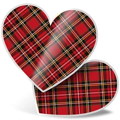 Image of 2 x Heart Stickers 7.5 cm Red Tartan Scottish Fabric Scotland Fun Decals for Laptops,Tablets,Luggage,Scrap Booking,Fridges, #15842