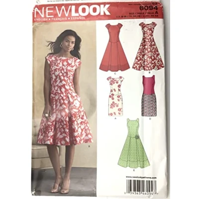 Image of Simplicity New Look Sewing Pattern 6094: Misses&#039; Dresses, Size A(8 10 12 14 16 18), Paper, Multicoloured