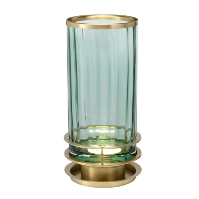 Image of Arno Table Lamp Metalwork Aged Brass, Green Glass