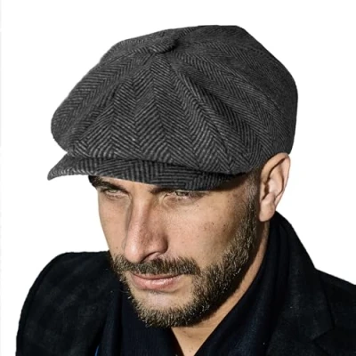 Image of TOSKATOK Unisex Mens Ladies Plain 8 Panel Wool Blend Baker Boy Newsboy Flat Cap Grey HERR