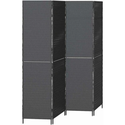 Image of vidaXL Room Divider 4 Panels Foldable Black 195x180 cm Poly Rattan