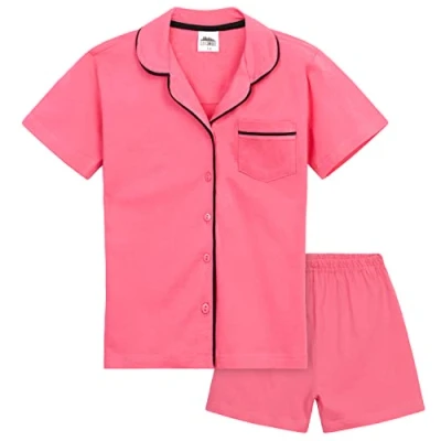 Image of CityComfort Girls Short Pyjama Set, Button Down Cotton Lounge Wear Gifts (Pink, 9 10 Years)