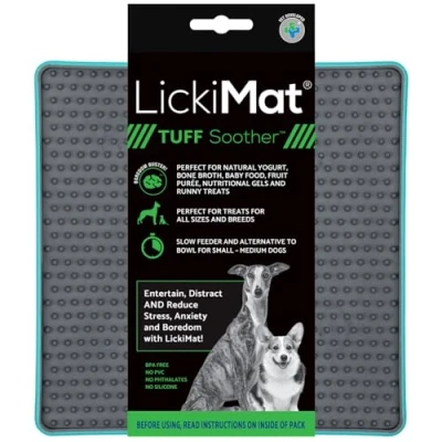 Image of LickiMat Tuff Soother, Dog Feeding Mat for Boredom and Anxiety Relief, Ideal Food, Treats, Yoghurt or Peanut Butter, Lick Mats, Fun Alternative to a Slow Feeder Bowl, Turquoise