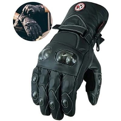 Image of Texpeed Mens Winter Motorcycle Leather Gloves Waterproof Motorbike Riding Moped Warm Long With Biker Protective CE Knuckle Armour M
