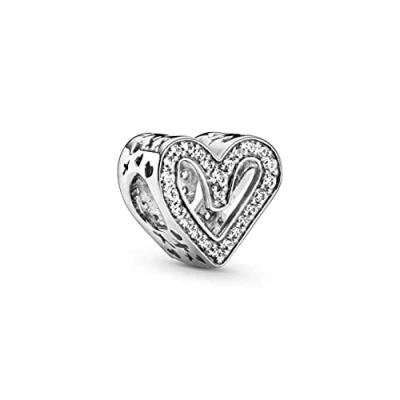 Image of PANDORA Moments Women&#039;s Sterling Silver Sparkling Freehand Heart Bracelet Charm, No Box