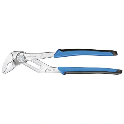 Image of GEDORE Water pump pliers, Clamping width to 38 mm, Pushbutton setting, Finger protection, Flat, Chrome plated, 142 10 JC
