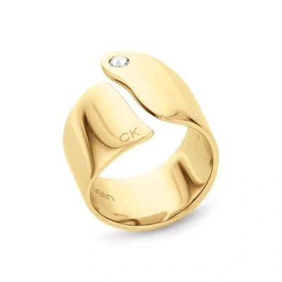 Image of Calvin Klein Women&#039;s CK CHERISHED Collection Ring in Yellow Gold Embellished with a Crystal 35000663C