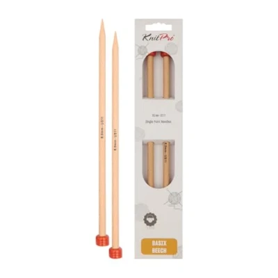 Image of KnitPro KP35249 30 cm x 8 mm Basix Single Pointed Needles, Birch, Braun