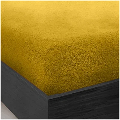 Image of GC GAVENO CAVAILIA Teddy Fleece Plain King Size Fitted Sheets, Thermal Warm Sherpa Plush Soft Fluffy Cuddly Sheets Size, Ochre