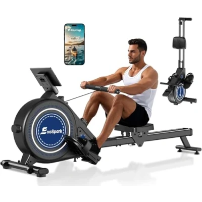 Image of Rowing Machine for Home Gym, EvoSpark Magnetic Machines 350 LB Weight Capacity Foldable Rower Use with App Supported, Upgrade to Double Slide Rail