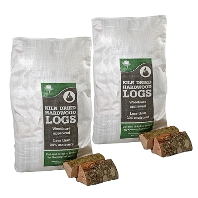 Image of Premium Kiln Dried Hardwood Logs 2 x 60L Sack 23.5cm Long WoodSure Approved Ideal for Fireplaces, Wood Burners, Stoves, Pizza Ovens, Camp Fires and Chimineas (2 Sacks)
