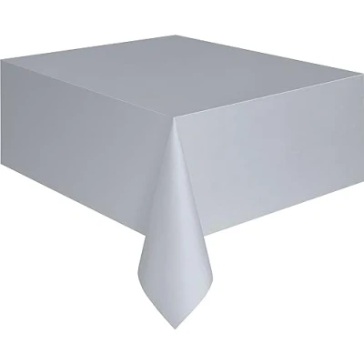 Image of Unique Party 5083 Silver Plastic Tablecloth, 9ft x 4.5ft