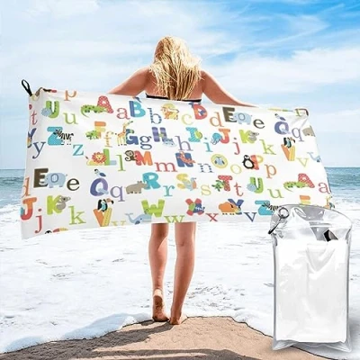 Image of Xzeit Colourful Animal Alphabet Towel Microfiber Beach Quick Dry Travel with Carry Storage Bag Light Weight Bath Great For Camping Gym and Swimming（160 x 80cm）