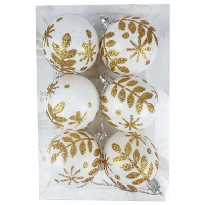 Image of 6 Pieces 6CM Christmas Baubles Tree Decorations Xmas Hanging Ornaments Shatterproof for Decoration, White