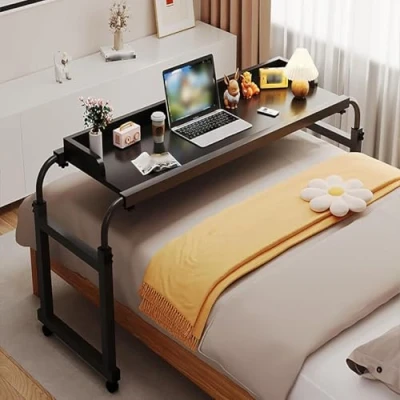 Image of Over Bed Table Adjustable Height,Overbed Computer with Wheels, Overbed Wheels Height(Color:Black)