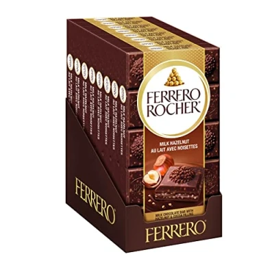 Image of FERRERO ROCHER Premium Chocolate Bar, Milk and Hazelnut 8 bars, 720 g