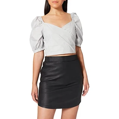 Image of NA KD Puff Sleeve Wrap Blouse, Light Blue, EU 38