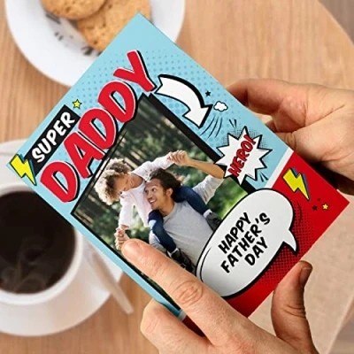 Image of Personalised My Hero Photo Upload Greeting Card Dad, Daddy, Father&#039;s Day, Birthday