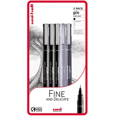 Image of uni ball PIN Fineliners, Black Fine Tipped Writing Pens, Water and Fade Resistant Ink, Ideal for Architects, Sketching, Scrapbooking, Outlining, Art, Technical Drawing, Archival Quality, Pack of 5