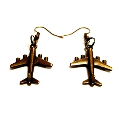 Image of Bronze Tone Aeroplane Airplane Earrings Plane Holiday Jewellery Airoplane Pilot