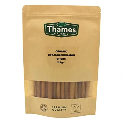 Image of Organic True Ceylon Cinnamon Sticks (Quils) 125g Ceylon, Non GMO, No Additives, Preservatives, Raw, Vegan, Sri Lanka Perfect for Baking, Cooking, Certified Thames