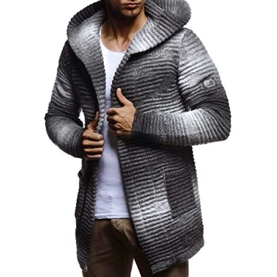 Image of Leif Nelson Men Cardigan Jacket Hood LN 5715 Grey Black Large