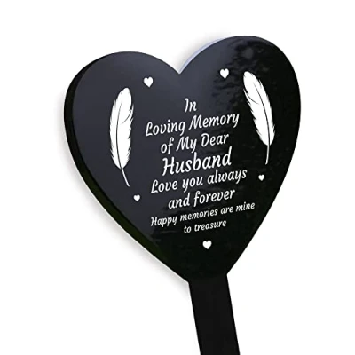 Image of RED OCEAN Husband Memorial Grave Marker In Loving Memory Acrylic Heart Graveside Gravestone Stake Remembrance Plaque Decoration Gift