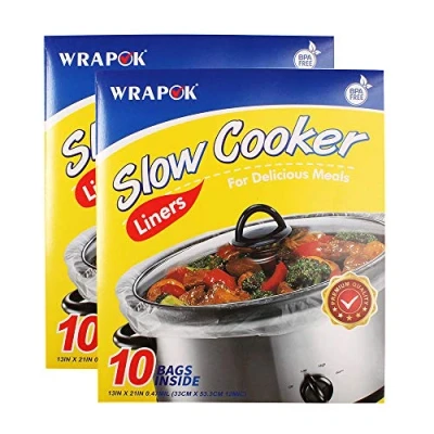 Image of WRAPOK Slow Cooker Liners Kitchen Disposable Cooking Bags BPA Free for Oval or Round Pot, Large Size 13 x 21 Inch, Fits 3 to 8.5 Quarts 2 Pack (20 Total)