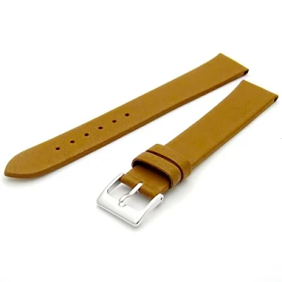 Image of Fine Calf Leather Watch Strap Band 16mm Extra Long XL Tan with Chrome (Silver Colour) Buckle. Free Spring Bars (Watch Pins)