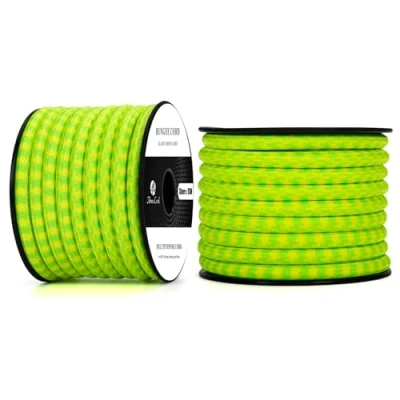 Image of Abma Cord Bungee 10mm 10M Elastic Shock 100% Stretch Rope for Tarpaulin, Trailer, Backpack, Tent Pole, Kayak Neon Green&amp;Yellow