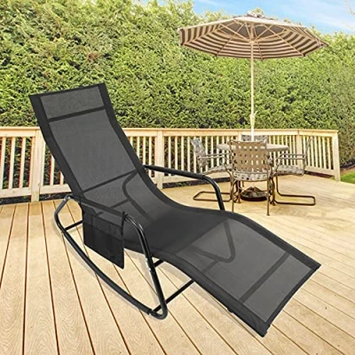 Image of GardenKraft Garden Rocking Relaxing Lounger Chair Black