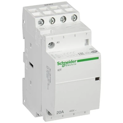 Image of Schneider Electric A9C22824 iCT Contactor, Acti9, 20A, 4NO, 220 240VCA, 50Hz, White
