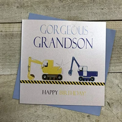 Image of WHITE COTTON CARDS Neon Range Diggers, Gorgeous Grandson Happy Handmade Boys Birthday Card, N97