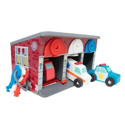 Image of Melissa &amp; Doug Wooden Keys Cars Rescue Garage Toys for 3 Year Old Boy Gifts Toy Car Set Emergency Services Station Toddler 3+ Boys Girls 4 5 7
