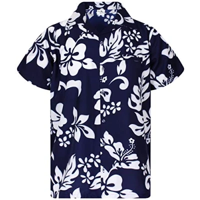 Image of King Kameha Floral Vibes Hibiscus Print Hawaii Colorful Stylish Shirt Standard Fit, Hibiscus, Navy Blue, L