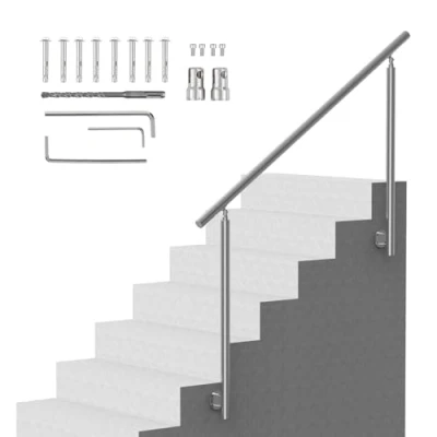 Image of VEVOR Handrails for Outdoor Steps, 59 in/ 150cm Length Stair Rail Kit, Transitional Stainless Steel Railings with Installation Kit,Double Column Staircase Seniors,Porch&amp;Deck, Side Mount