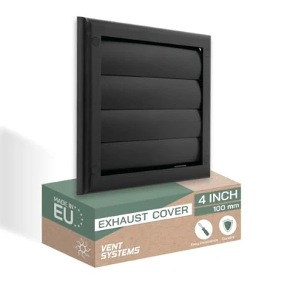 Image of Vent Systems Ø4&quot; Inch 7.5&#039;&#039; x 7.5&quot; Exhaust Cover Black Dryer Hood Louvered Duct Cap One Directional Plastic Air Supply Grille