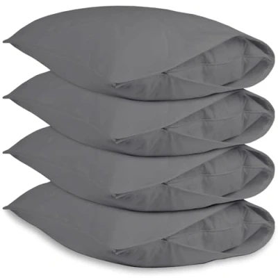 Image of Pillow Protectors Pack of 4 Cotton , Grey, Case Covers Zipped, Soft Anti Allergy Pillowcase Protection 48 X 74 cm