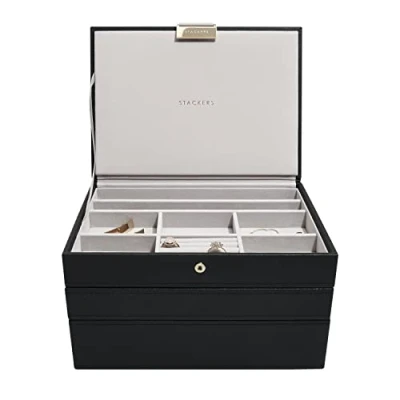 Image of Stackers Black Classic Medium Jewellery Box, Set of 3
