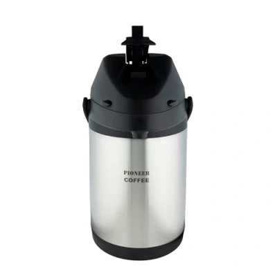 Image of Pioneer Flasks Stainless Steel Lever Airpot Coffee Dispenser Conference Event Flask, 3 litres, Silver