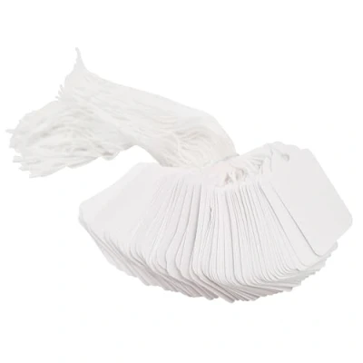 Image of Swift Strung Tags White Card Clothing Parcel Label String Hanging Gift Swing Tickets Kraft Hang Price Labelling 48mm x 32mm (Pack of 1000)