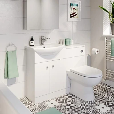 Image of AURORA Modern Bathroom Toilet &amp; Basin Sink Vanity Unit 1TH Furniture 1050mm Matte White