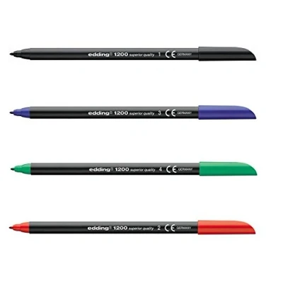 Image of Edding 1200 Marker x 10 Assorted Box 5 Black, 2 Blue, Red, 1 Green