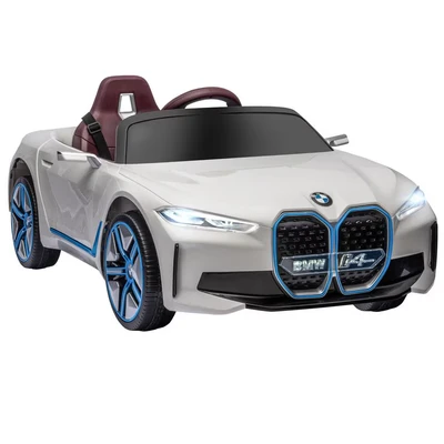 Image of HOMCOM BMW i4 Licensed 12V Kids Electric Ride On Car with Remote Control, Portable Battery, Music, Horn, Lights, MP3 Slot, Suspension Wheels, for Ages 3 6 Years White