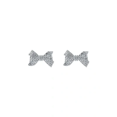 Image of Ted Baker Barseta Crystal Bow Stud Earrings For Women (Silver Tone/Clear Crystal)