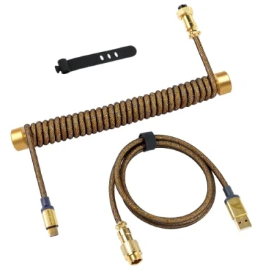 Image of ATTACK SHARK Coiled Keyboard Cable with Metal Winder Set, USB C for Mechanical Gaming Keyboard, Solid Aluminum Alloy Fixed Rod + Type to A Aviator Gold plate Connector,
