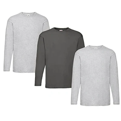 Image of Fruit of the Loom Men&#039;s Long Sleeved Valueweight Tee Sports Top, 2 Grey + 1 Graphite Notepad, XXL