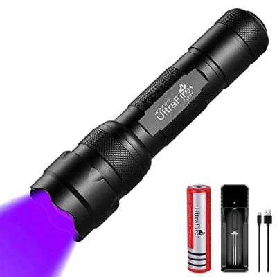 Image of ULTRAFIRE UV LED Torch 395 405nm Blacklight Zoomable Ultraviolet Flashlight with 2600mAh Rechargeable Battery and Charger, Mini Light for Curing Glue, Pet Urine Stains