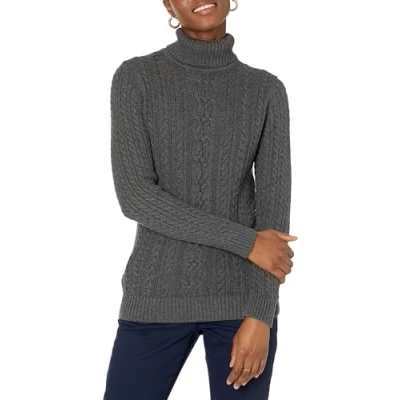 Image of Amazon Essentials Women&#039;s Fisherman Cable Roll Neck Jumper (Available in Plus Size), Charcoal Heather, S